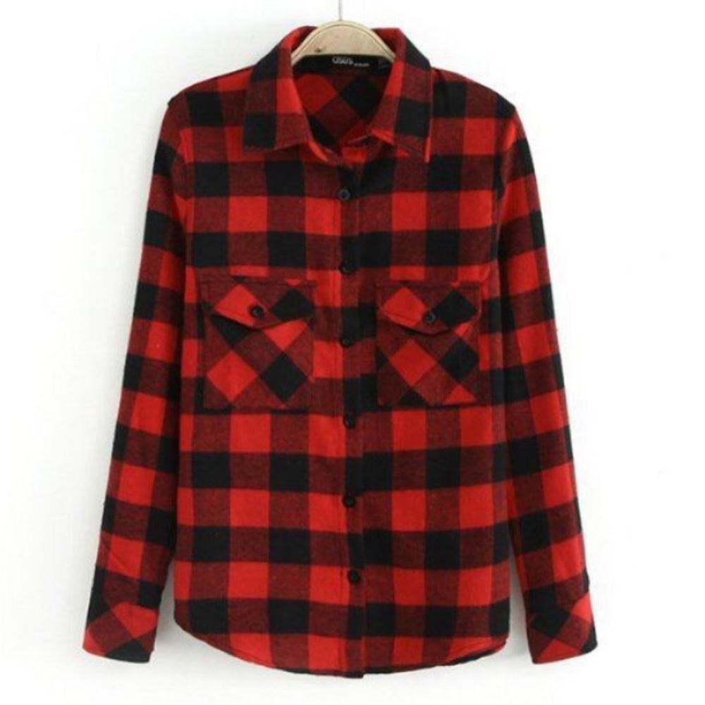 Black and Red Checkered Flannel Buttoned Shirt